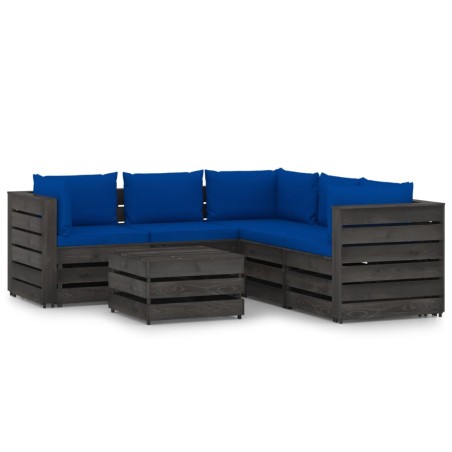 vidaXL Muebles de jardín 6 piezas con cojines madera impregnada gris