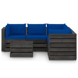 vidaXL Muebles de jardín 6 piezas con cojines madera impregnada gris