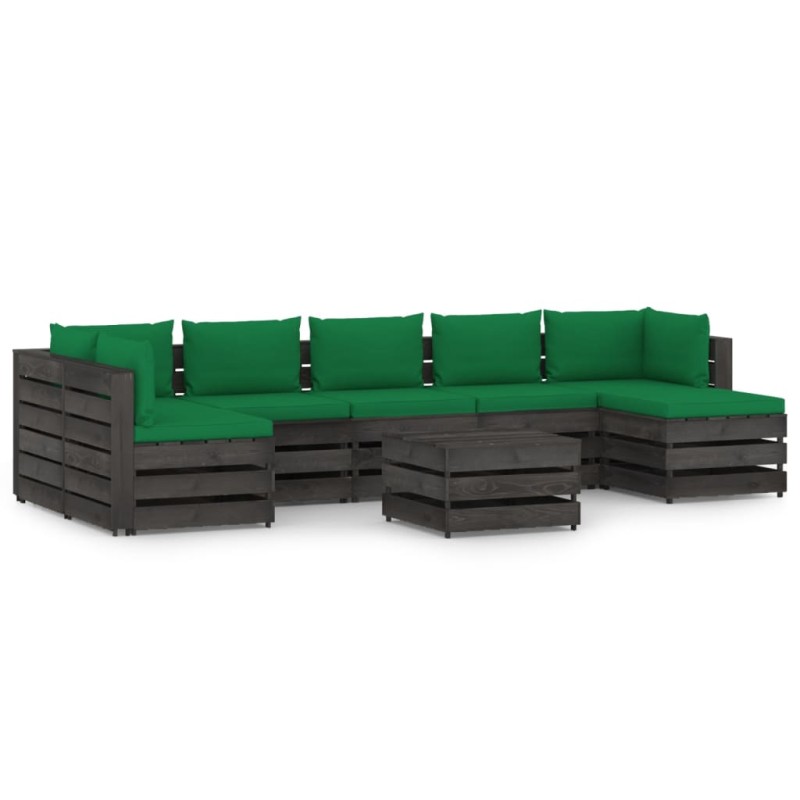 vidaXL Muebles de jardín 8 piezas con cojines madera impregnada gris