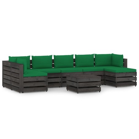 vidaXL Muebles de jardín 8 piezas con cojines madera impregnada gris