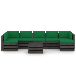 vidaXL Muebles de jardín 8 piezas con cojines madera impregnada gris