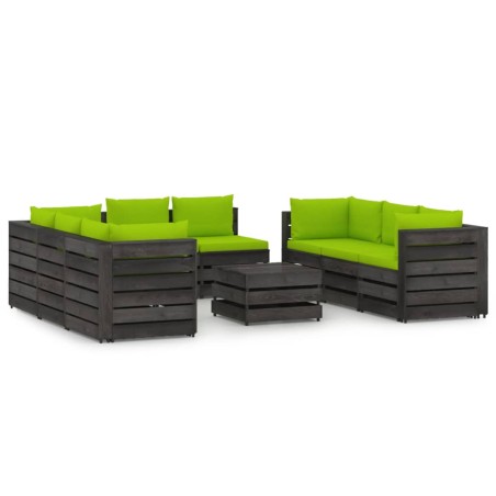 vidaXL Muebles de jardín 9 piezas con cojines madera impregnada gris