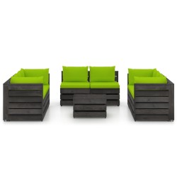 vidaXL Muebles de jardín 9 piezas con cojines madera impregnada gris