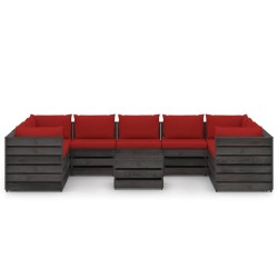 vidaXL Muebles de jardín 10 piezas con cojines madera impregnada gris