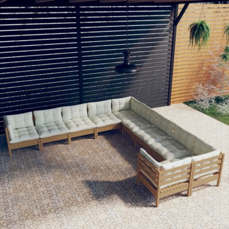 vidaXL Muebles de jardín 10 pzas y cojines madera de pino marrón miel