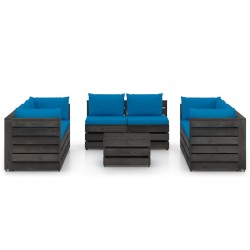 vidaXL Muebles de jardín 9 piezas con cojines madera impregnada gris