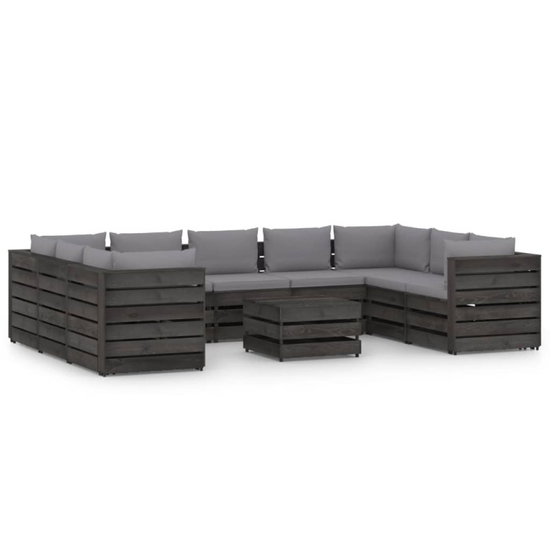 vidaXL Muebles de jardín 10 piezas con cojines madera impregnada gris vidaXL Muebles de jardín 10 piezas con cojines madera impregnada gris