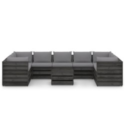 vidaXL Muebles de jardín 10 piezas con cojines madera impregnada gris