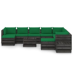 vidaXL Muebles de jardín 12 piezas con cojines madera impregnada gris