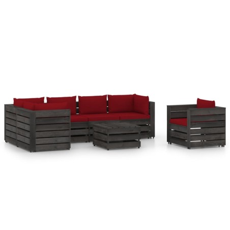 vidaXL Muebles de jardín 7 piezas con cojines madera impregnada gris