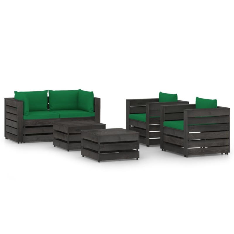 vidaXL Muebles de jardín 6 piezas con cojines madera impregnada gris vidaXL Muebles de jardín 6 piezas con cojines madera impregnada gris