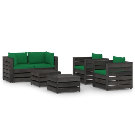 vidaXL Muebles de jardín 6 piezas con cojines madera impregnada gris