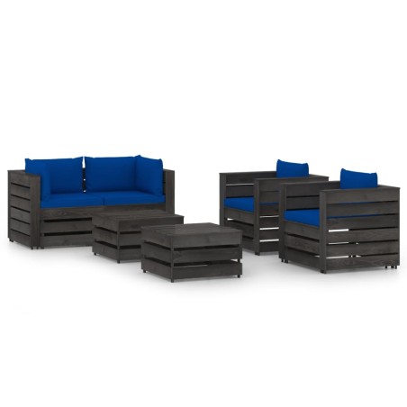 vidaXL Muebles de jardín 6 piezas con cojines madera impregnada gris