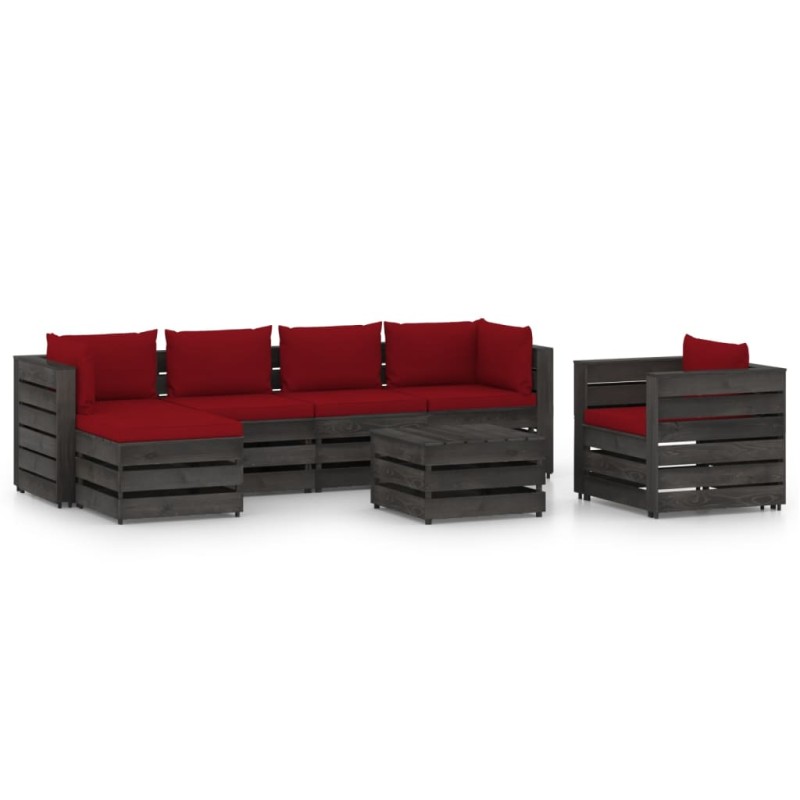 vidaXL Muebles de jardín 7 piezas con cojines madera impregnada gris vidaXL Muebles de jardín 7 piezas con cojines madera impregnada gris