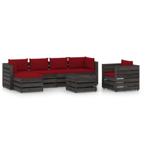 vidaXL Muebles de jardín 7 piezas con cojines madera impregnada gris
