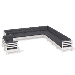 vidaXL Muebles de jardín 11 pzas y cojines blanco madera maciza pino