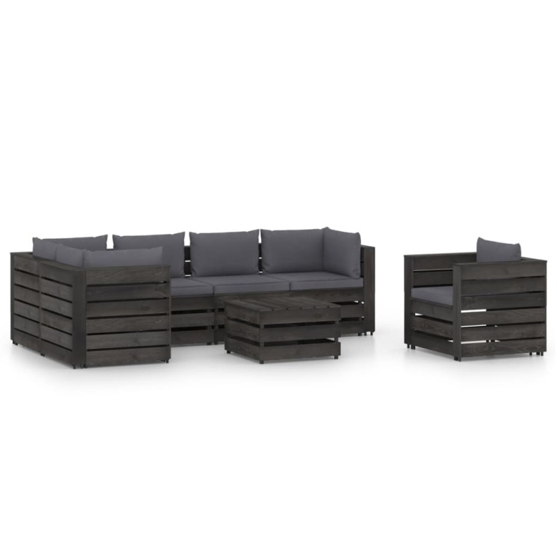 vidaXL Muebles de jardín 7 piezas con cojines madera impregnada gris vidaXL Muebles de jardín 7 piezas con cojines madera impregnada gris