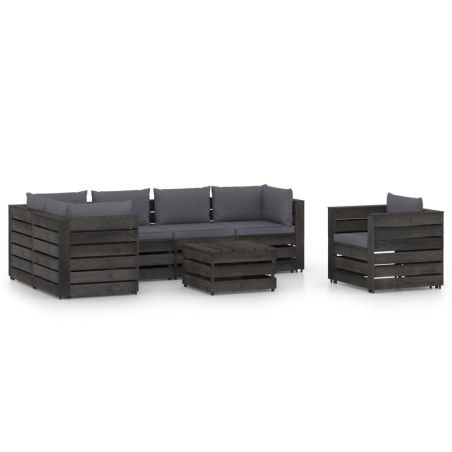 vidaXL Muebles de jardín 7 piezas con cojines madera impregnada gris