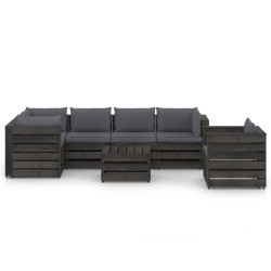 vidaXL Muebles de jardín 7 piezas con cojines madera impregnada gris