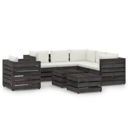 vidaXL Muebles de jardín 8 piezas con cojines madera impregnada gris