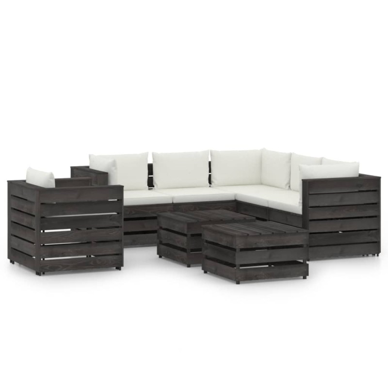 vidaXL Muebles de jardín 8 piezas con cojines madera impregnada gris vidaXL Muebles de jardín 8 piezas con cojines madera impregnada gris