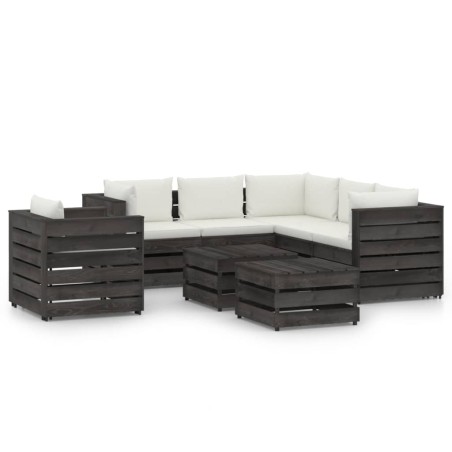 vidaXL Muebles de jardín 8 piezas con cojines madera impregnada gris