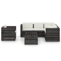 vidaXL Muebles de jardín 8 piezas con cojines madera impregnada gris