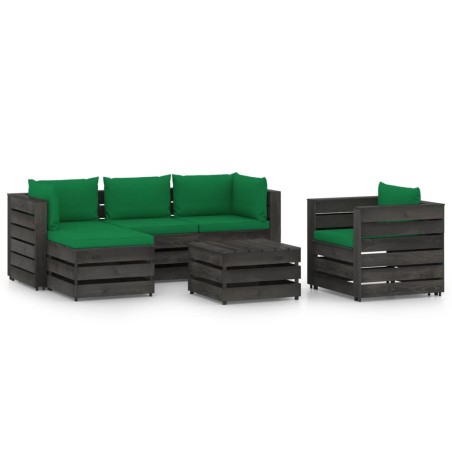 vidaXL Muebles de jardín 6 piezas con cojines madera impregnada gris