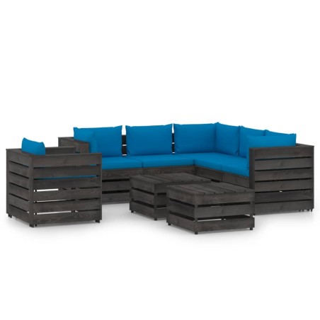 vidaXL Muebles de jardín 8 piezas con cojines madera impregnada gris