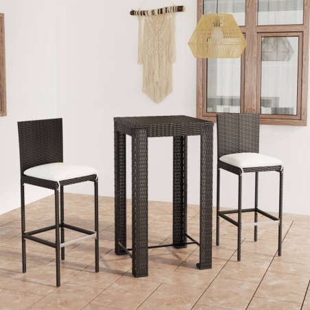 vidaXL Set muebles bar jardín 3 piezas y cojines ratán sintético negro