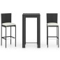 vidaXL Set muebles bar jardín 3 piezas y cojines ratán sintético negro vidaXL Set muebles bar jardín 3 piezas y cojines ratán sintético negro