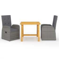 vidaXL Juego de comedor para jardín 3 piezas gris