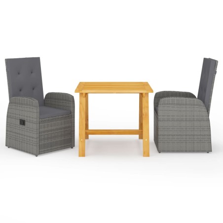 vidaXL Juego de comedor para jardín 3 piezas gris