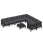 vidaXL Muebles de jardín 10 pzas con cojines negro madera de pino vidaXL Muebles de jardín 10 pzas con cojines negro madera de pino