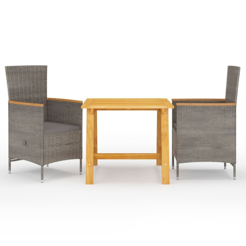 vidaXL Juego de comedor para jardín 3 piezas gris
