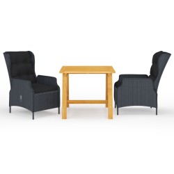 vidaXL Juego de comedor para jardín 3 piezas gris oscuro