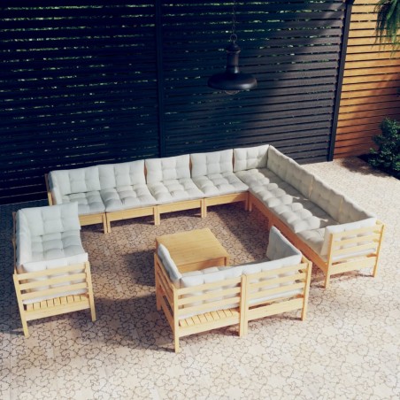 vidaXL Muebles de jardín 13 piezas cojines madera maciza de pino