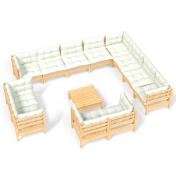 vidaXL Muebles de jardín 13 piezas cojines madera maciza de pino