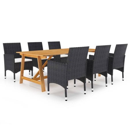 vidaXL Juego de comedor de jardín 7 piezas negro