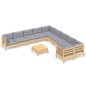 vidaXL Muebles de jardín 11 pzas y cojines madera de pino gris vidaXL Muebles de jardín 11 pzas y cojines madera de pino gris