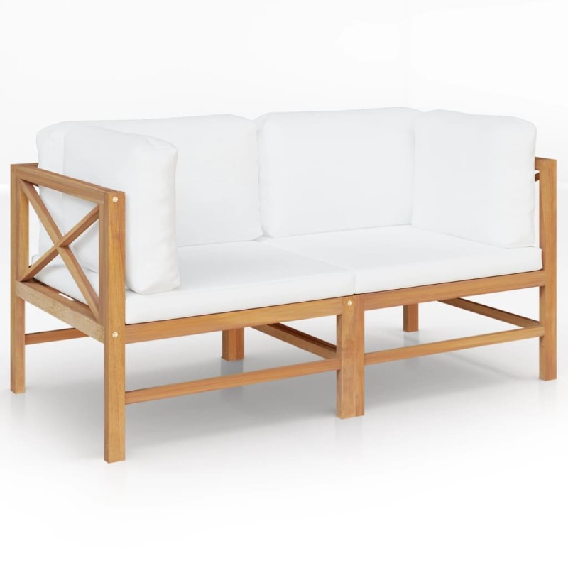 vidaXL Banco de jardín de 2 plazas y cojines crema madera maciza teca vidaXL Banco de jardín de 2 plazas y cojines crema madera maciza teca