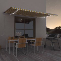 vidaXL Toldo automático LED sensor de viento amarillo blanco 500x350cm