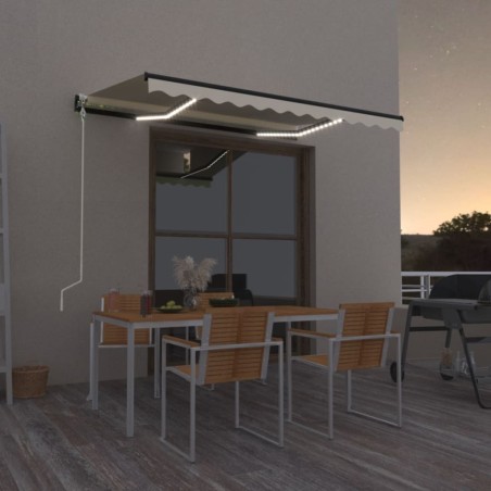 vidaXL Toldo automático con LED y sensor de viento crema 350x250 cm