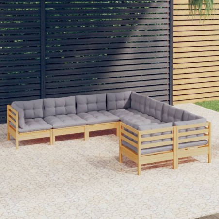 vidaXL Juego de muebles de jardín 8 pzas y cojines madera maciza pino