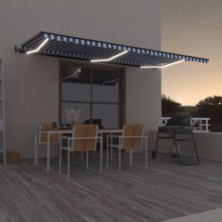 vidaXL Toldo automático LED sensor de viento azul y blanco 600x350 cm