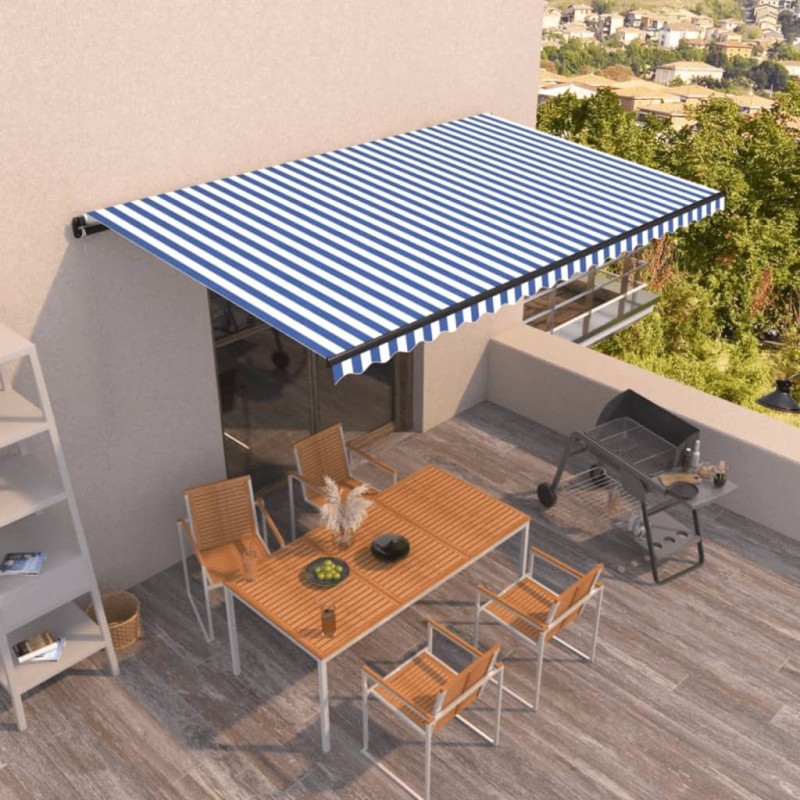 vidaXL Toldo automático retráctil azul y blanco 500x350 cm vidaXL Toldo automático retráctil azul y blanco 500x350 cm