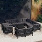 vidaXL Muebles de jardín 12 pzas con cojines negro madera maciza pino