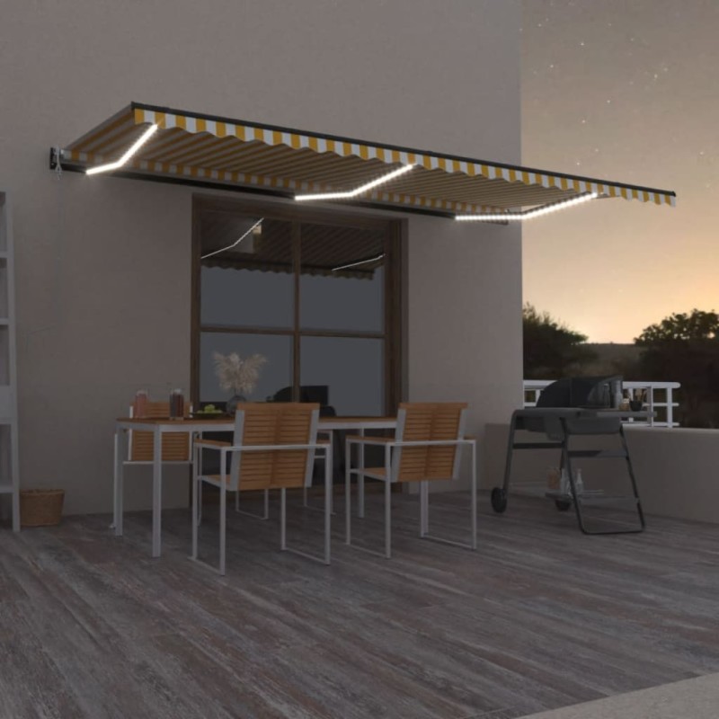 vidaXL Toldo automático LED sensor de viento amarillo blanco 600x350cm vidaXL Toldo automático LED sensor de viento amarillo blanco 600x350cm
