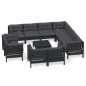 vidaXL Muebles de jardín 12 pzas con cojines negro madera maciza pino