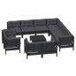 vidaXL Muebles de jardín 12 pzas con cojines negro madera maciza pino